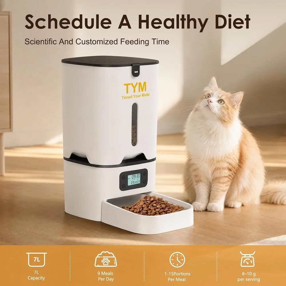 TYM Automatic Cat Feeder, 7L Large Capacity Cat Food Dispenser